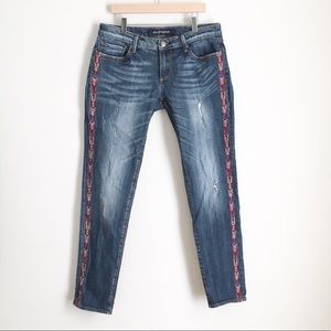 DRIFTWOOD Blue Skinny Jeans with Red Embroidery